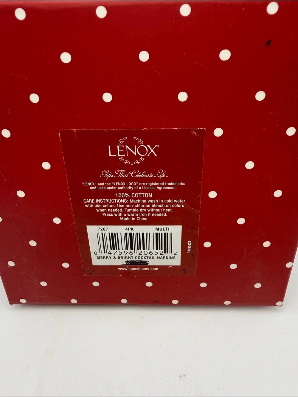 Lenox Merry & Bright White Cocktail Napkins - Red & Green Polka Dot 2 Sets of 4